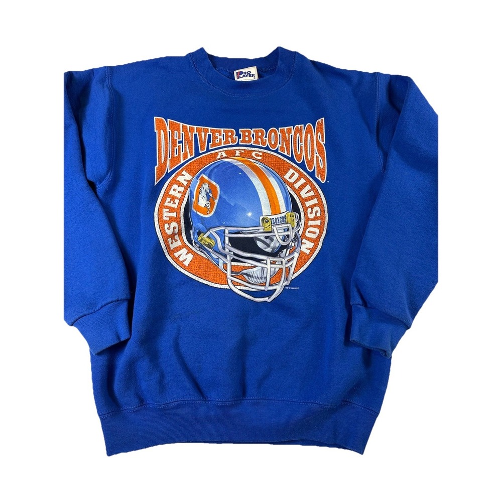 Vtg 90s Denver Broncos Sweatshirt NFL AFC Western Division Helmet Retro Size Sm
